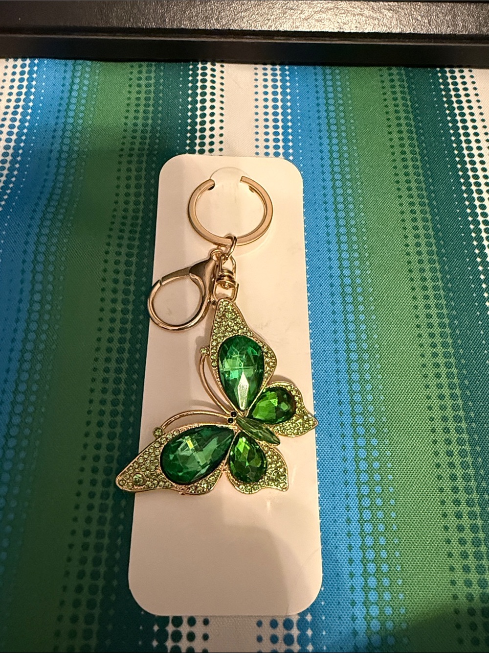 Gold-Tone Green Butterfly Keychain Bag Charm